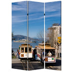 Blue and White Canvas Folding Three Panel Screen Room Divider - 72-inch