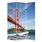 Blue and White Canvas Folding Three Panel Screen Room Divider - 72-inch