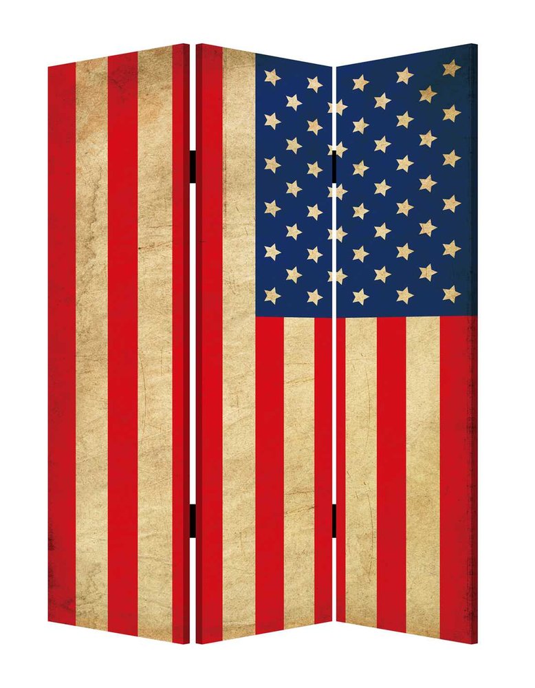 Blue and White Canvas Folding Three Panel Screen Room Divider - 72-inch