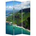 Blue and Green Canvas Folding Three Panel Screen Room Divider - 72-inch