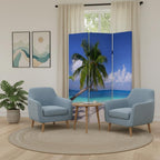 Blue and Green Canvas Folding Three Panel Screen Room Divider - 72-inch