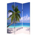 Blue and Green Canvas Folding Three Panel Screen Room Divider - 72-inch