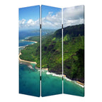 Blue and Green Canvas Folding Three Panel Screen Room Divider - 72-inch
