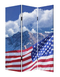 Red White and Blue American Flag Reversible Canvas Folding Three Panel Room Divider