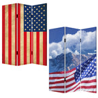 Red White and Blue American Flag Reversible Canvas Folding Three Panel Room Divider