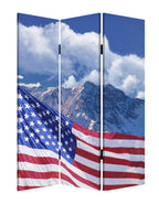 Red White and Blue American Flag Reversible Canvas Folding Three Panel Room Divider