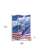 Red White and Blue American Flag Reversible Canvas Folding Three Panel Room Divider