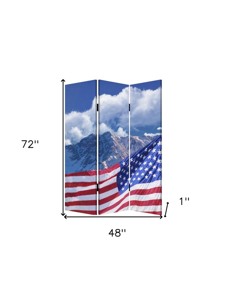 Red White and Blue American Flag Reversible Canvas Folding Three Panel Room Divider