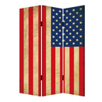 Red White and Blue American Flag Reversible Canvas Folding Three Panel Room Divider