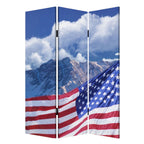 Red White and Blue American Flag Reversible Canvas Folding Three Panel Room Divider