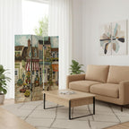 Beige Canvas Folding Three Panel Screen Room Divider - 72-inch