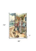 Beige Canvas Folding Three Panel Screen Room Divider - 72-inch