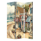 Beige Canvas Folding Three Panel Screen Room Divider - 72-inch