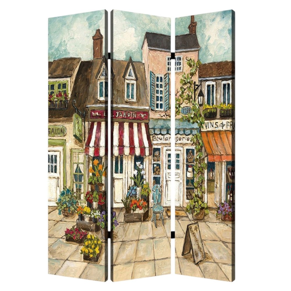 Beige Canvas Folding Three Panel Screen Room Divider - 72-inch