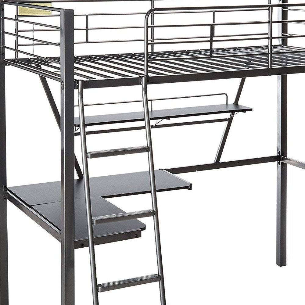 Silver and Black Metal Tube Loft Bed with Desk - 79 X 42 X 72-inch