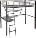 Silver and Black Metal Tube Loft Bed with Desk - 79 X 42 X 72-inch