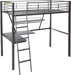 Silver and Black Metal Tube Loft Bed with Desk - 79 X 42 X 72-inch