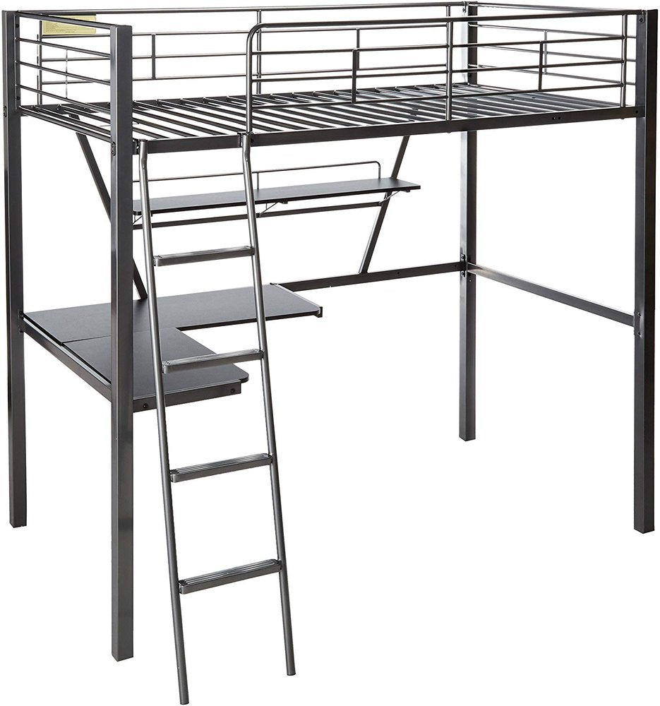 Silver and Black Metal Tube Loft Bed with Desk - 79 X 42 X 72-inch