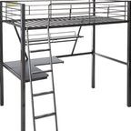 Silver and Black Metal Tube Loft Bed with Desk - 79 X 42 X 72-inch