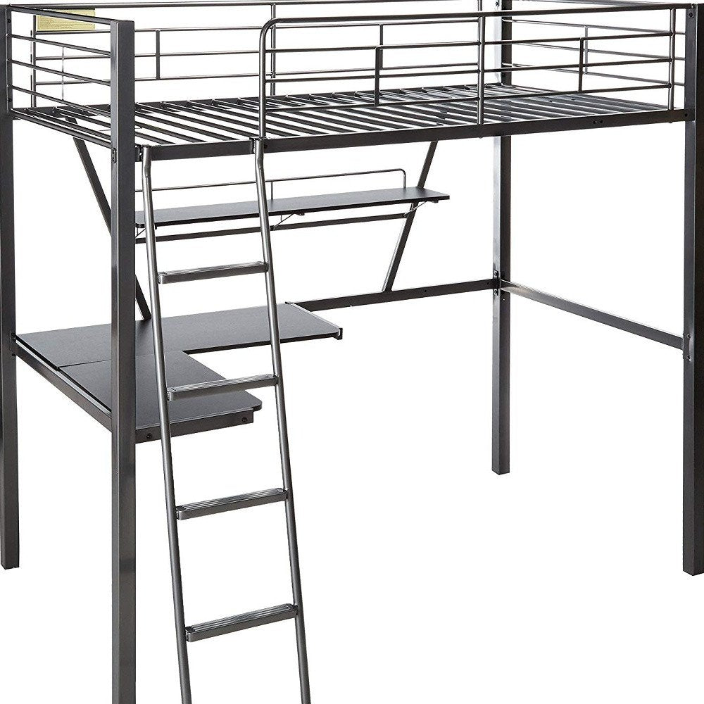 Silver and Black Metal Tube Loft Bed with Desk - 79 X 42 X 72-inch