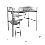 Silver and Black Metal Tube Loft Bed with Desk - 79 X 42 X 72-inch