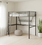 Silver and Black Metal Tube Loft Bed with Desk - 79 X 42 X 72-inch