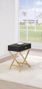 Gold and Black Solid Wood End Table with Drawer - 24-inch