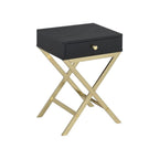Gold and Black Solid Wood End Table with Drawer - 24-inch