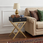 Gold and Black Solid Wood End Table with Drawer - 24-inch