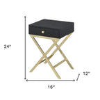 Gold and Black Solid Wood End Table with Drawer - 24-inch