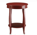 Red Wood Round End Table with Shelf - 24-inch