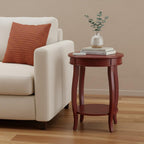 Red Wood Round End Table with Shelf - 24-inch
