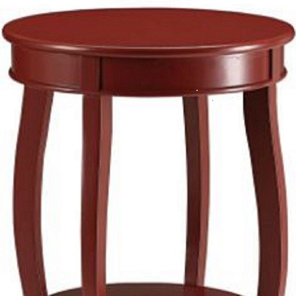 Red Wood Round End Table with Shelf - 24-inch