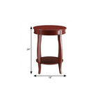 Red Wood Round End Table with Shelf - 24-inch