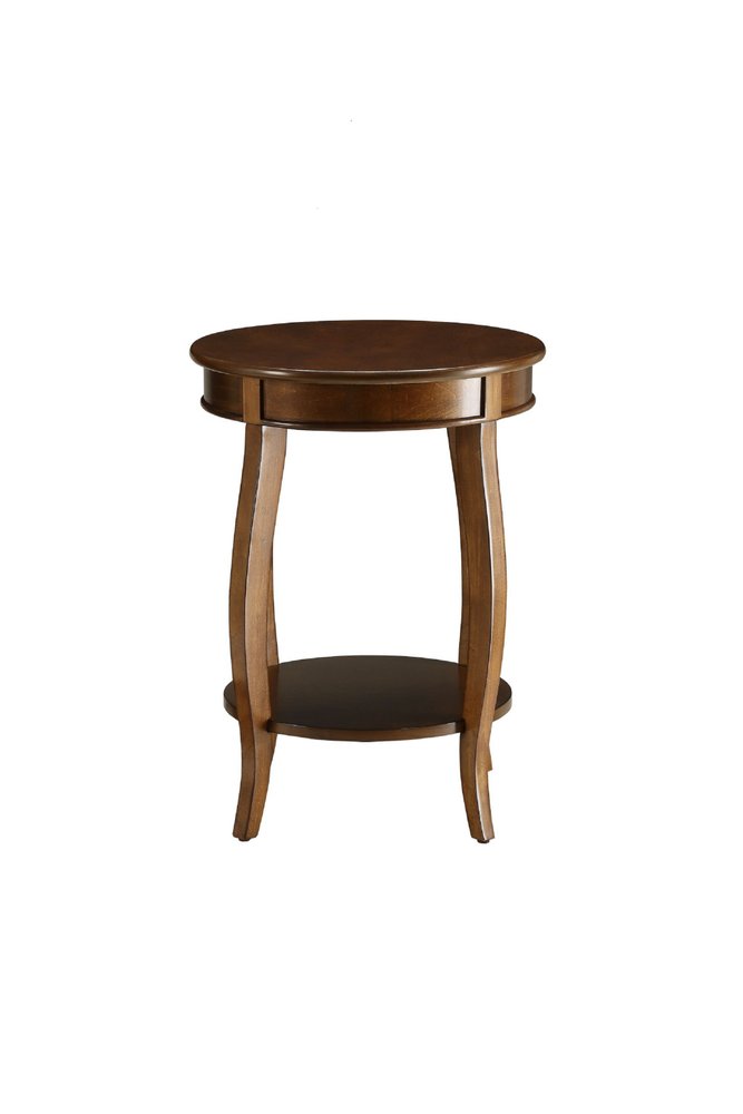 Red Wood Round End Table with Shelf - 24-inch