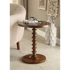 Brown Solid Wood Round Pedestal End Table - 22-inch