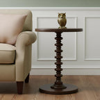 Brown Solid Wood Round Pedestal End Table - 22-inch