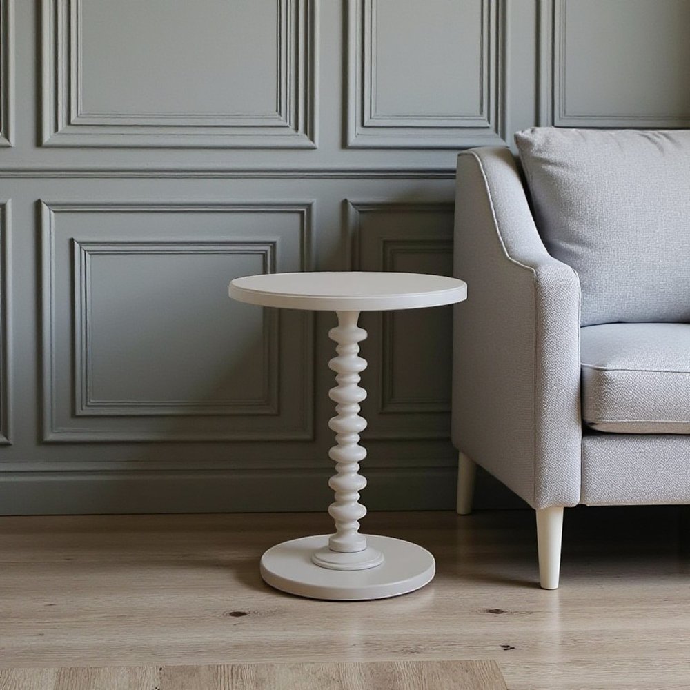 Brown Solid Wood Round Pedestal End Table - 22-inch