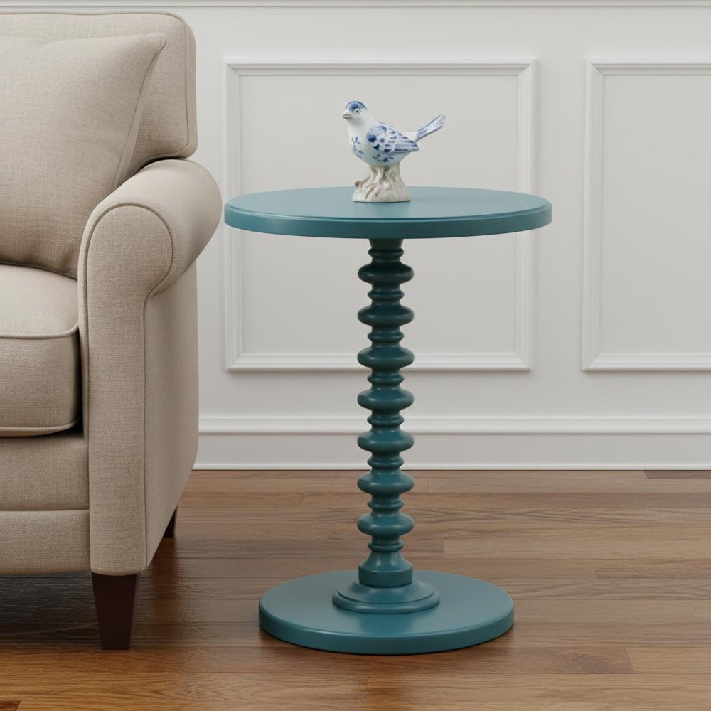 Brown Solid Wood Round Pedestal End Table - 22-inch