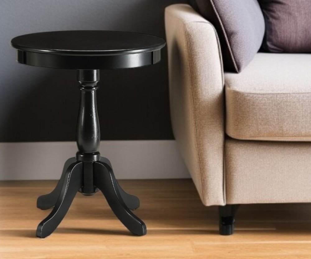 Black Wood Round Pedestal End Table - 22-inch