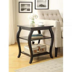 Black Wood Bow Leg End Table with Two Shelves - 23-inch