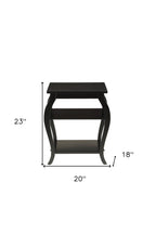 Black Wood Bow Leg End Table with Two Shelves - 23-inch