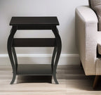 Black Wood Bow Leg End Table with Two Shelves - 23-inch