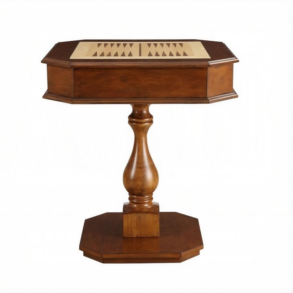 Brown Cherry Octagonal Game Table with Drawer - 28-inch