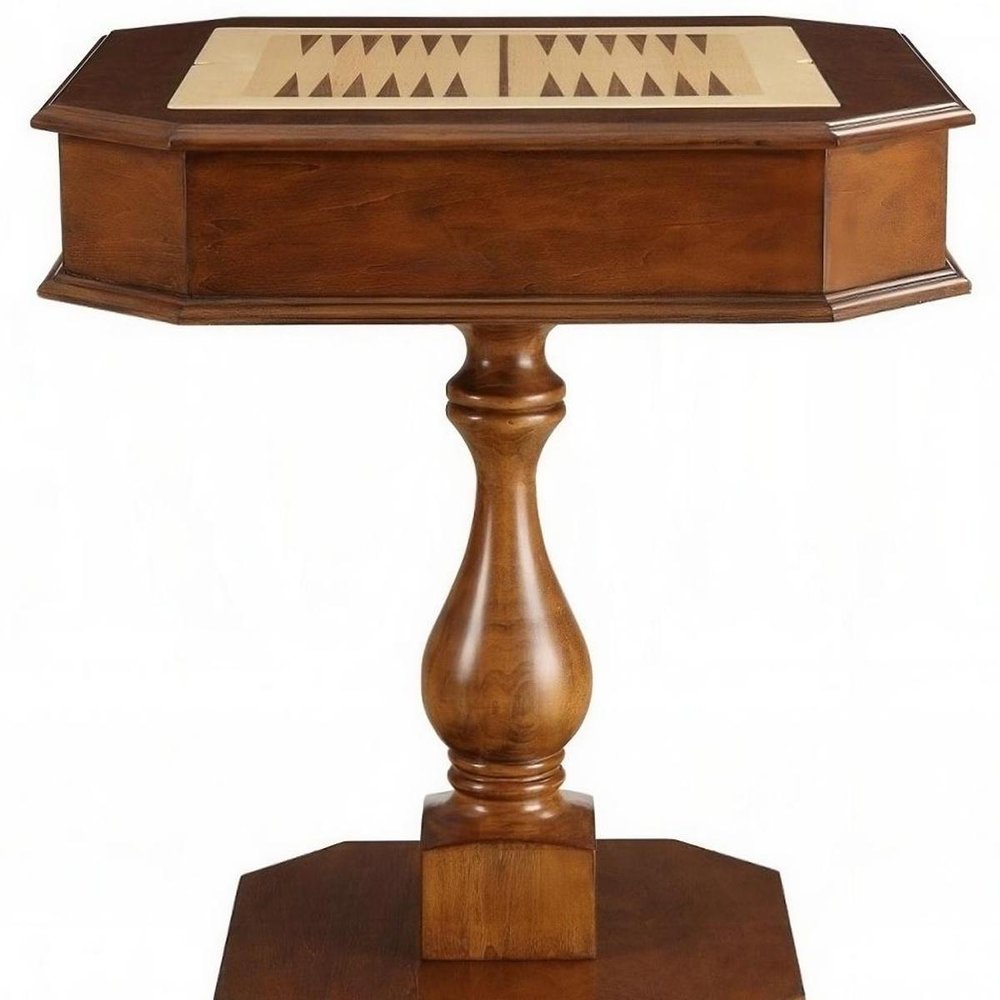 Brown Cherry Octagonal Game Table with Drawer - 28-inch