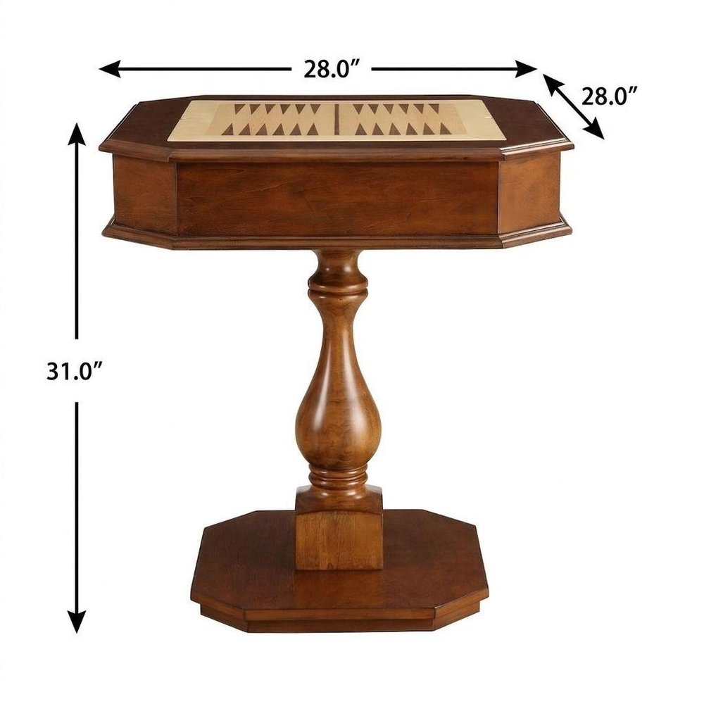 Brown Cherry Octagonal Game Table with Drawer - 28-inch