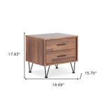 Brown Two Drawers Metal Nightstand - 18-inch