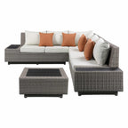 Beige Polyester Modular L Shaped Four Piece Standard with Console and Toss Pillows
