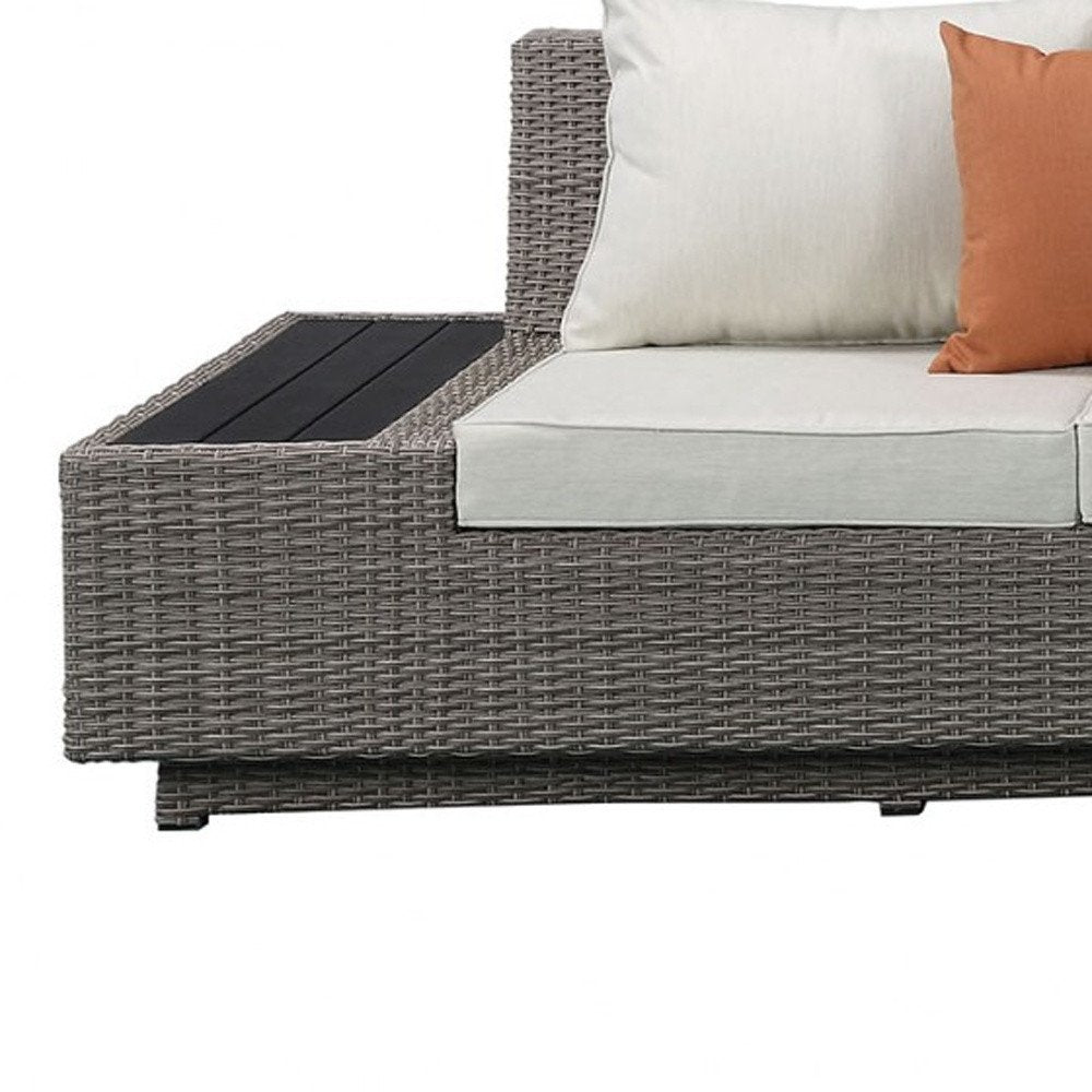 Beige Polyester Modular L Shaped Four Piece Standard with Console and Toss Pillows