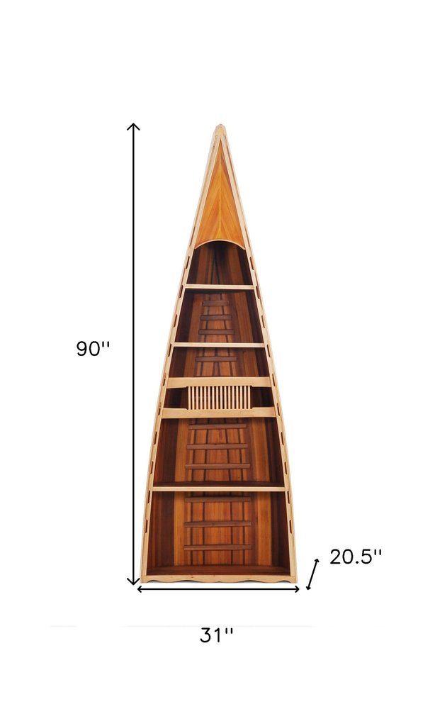 Wood Brown Solid Wood Six Tier Boat Bookcase - 21-inch